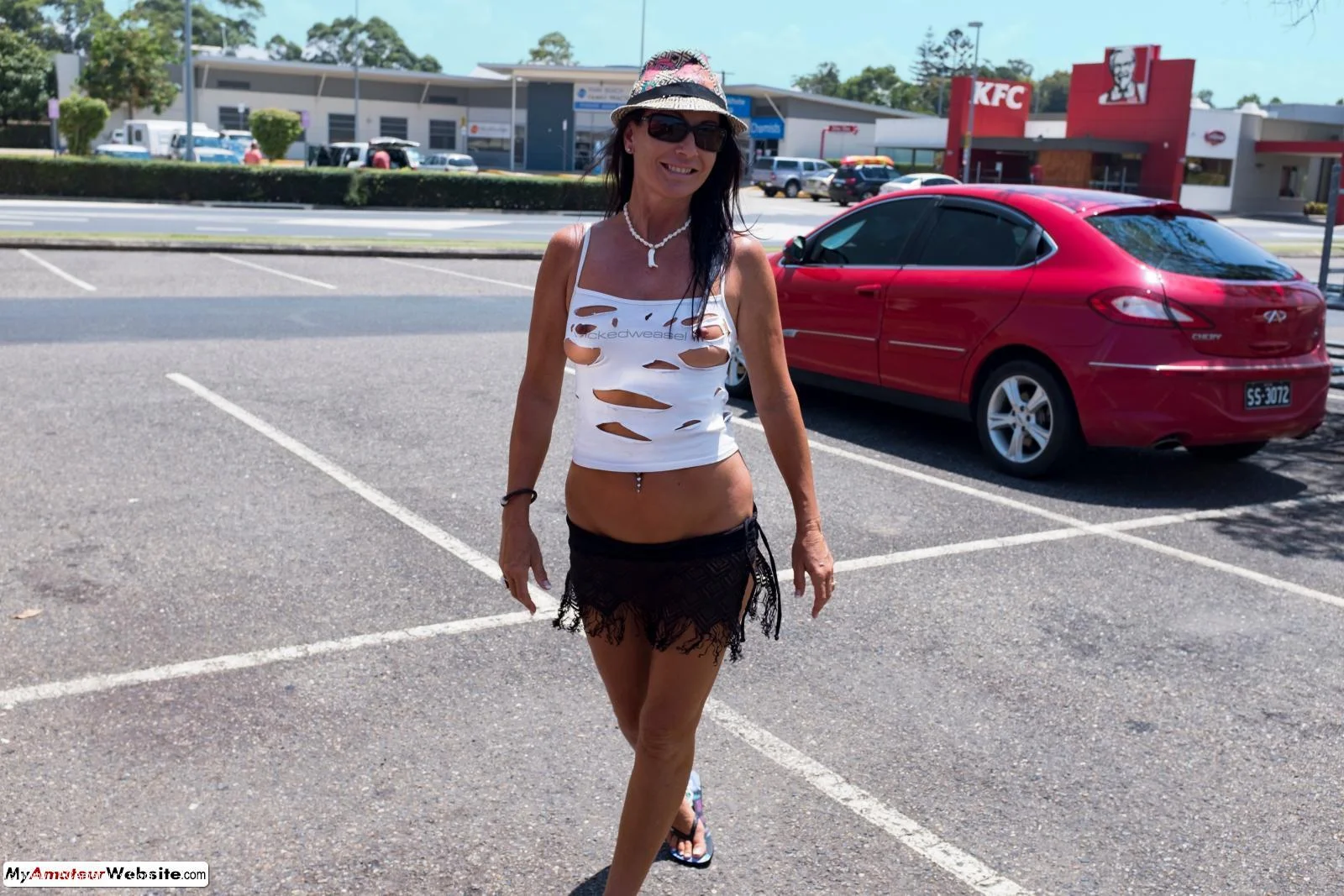 Walking round town with nipples showing