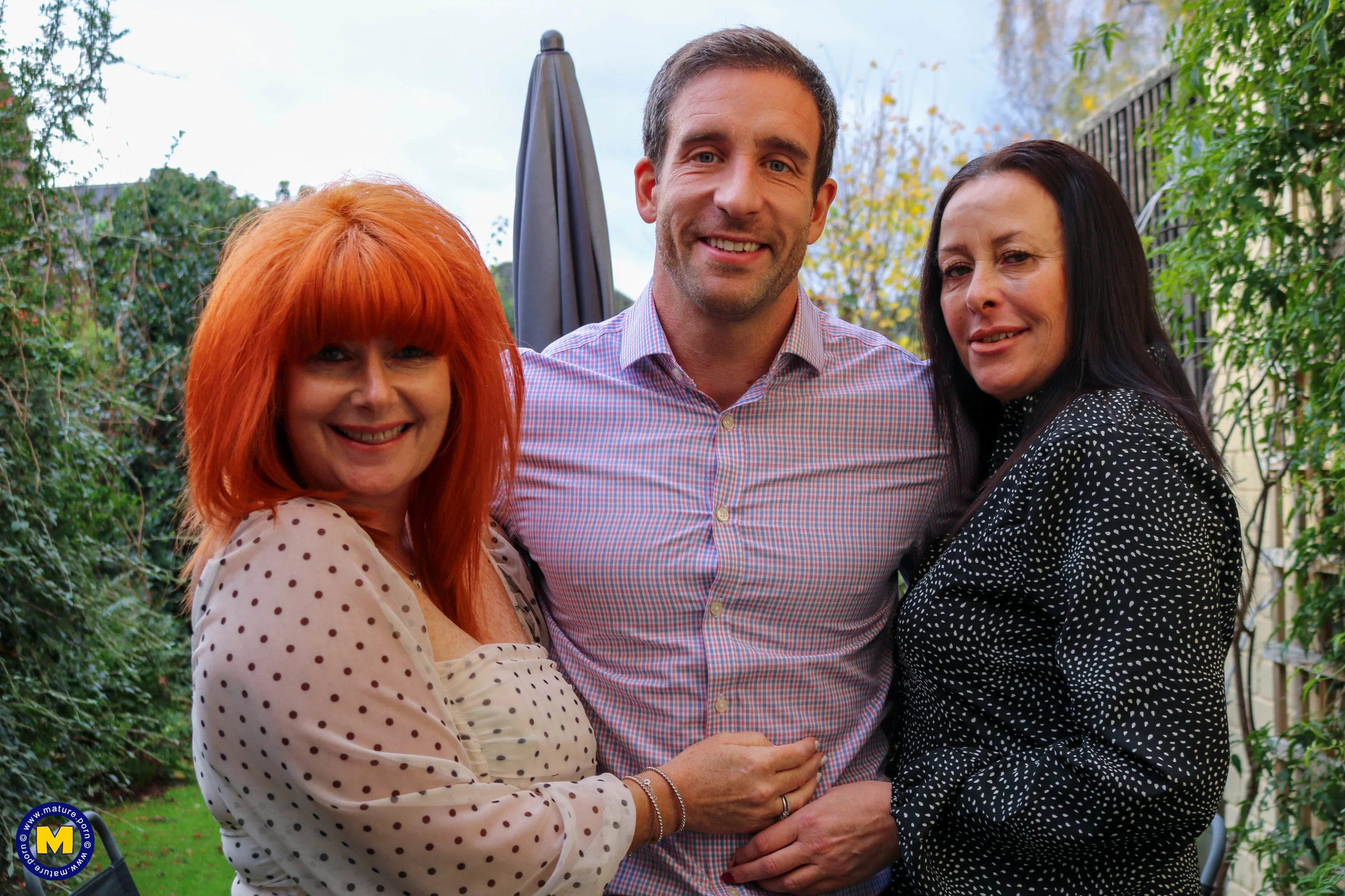 Two mature friends share a young salesman in a horny threesome