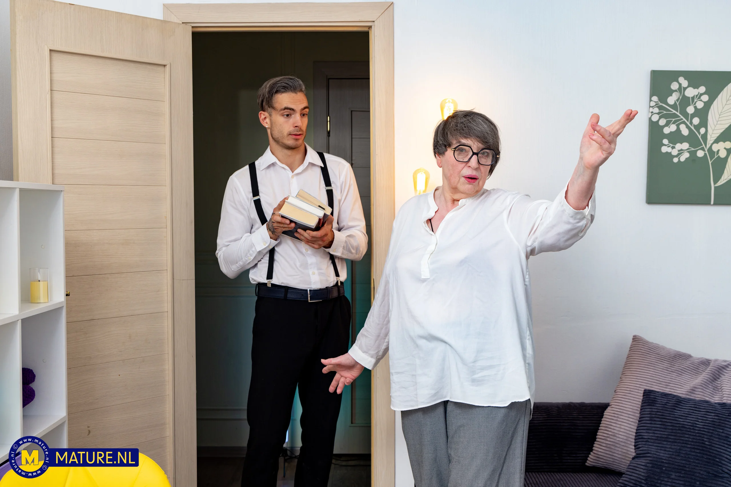 Toyboy student gets caught by his 77 year old anal loving granny landlord Sharon Amore jerking off