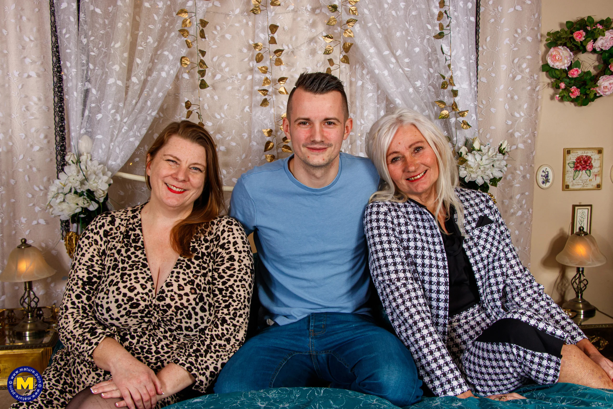 An old and young threesome between cougar Ellen B, curvy mature Rachel and her stepson