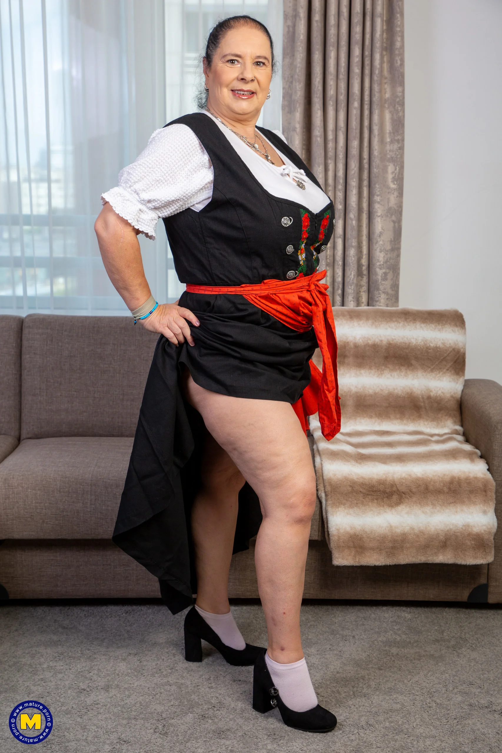 Big breasted mature Abby Tits loves to get fucked by two handymen at the same time