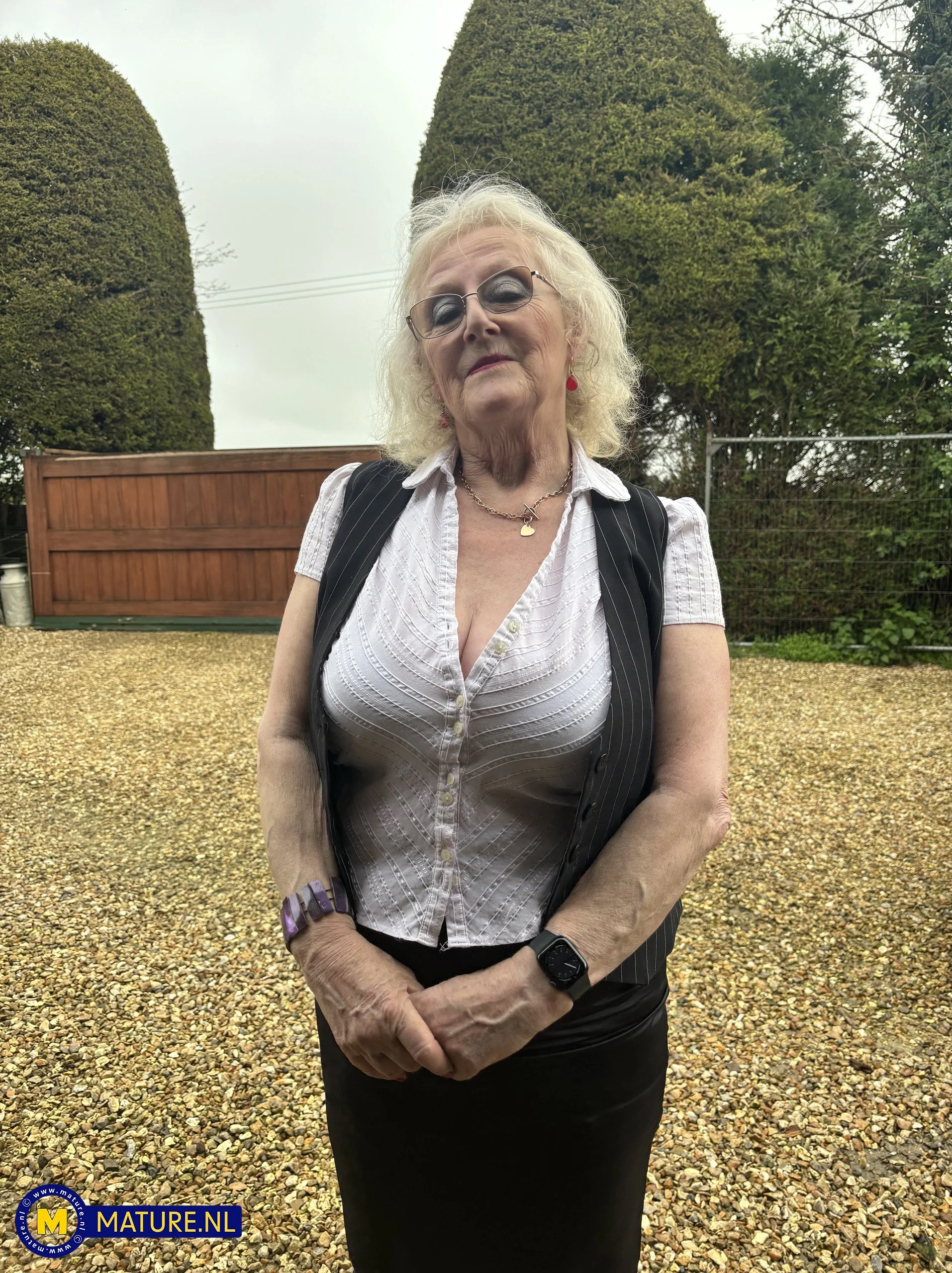 67 year old granny employer Claire Knight fucking her way younger personal assistant